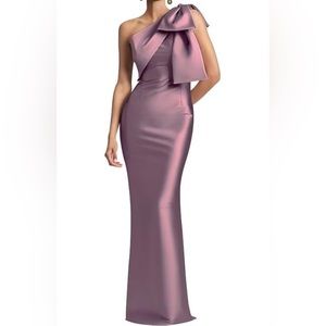 Mauve Satin Floor Length Formal Party Gown